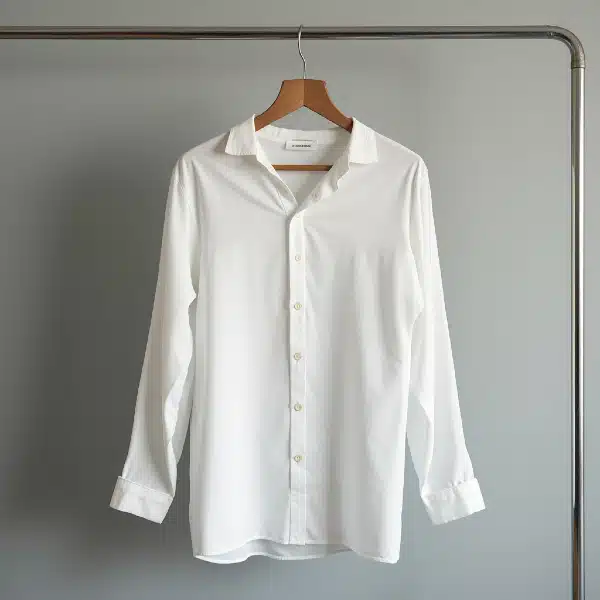 chemise blanche un peu transparente sur un cintre