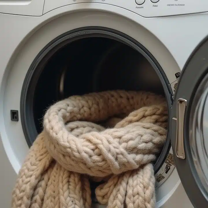 une écharpe en laine dans une machine à laver le linge