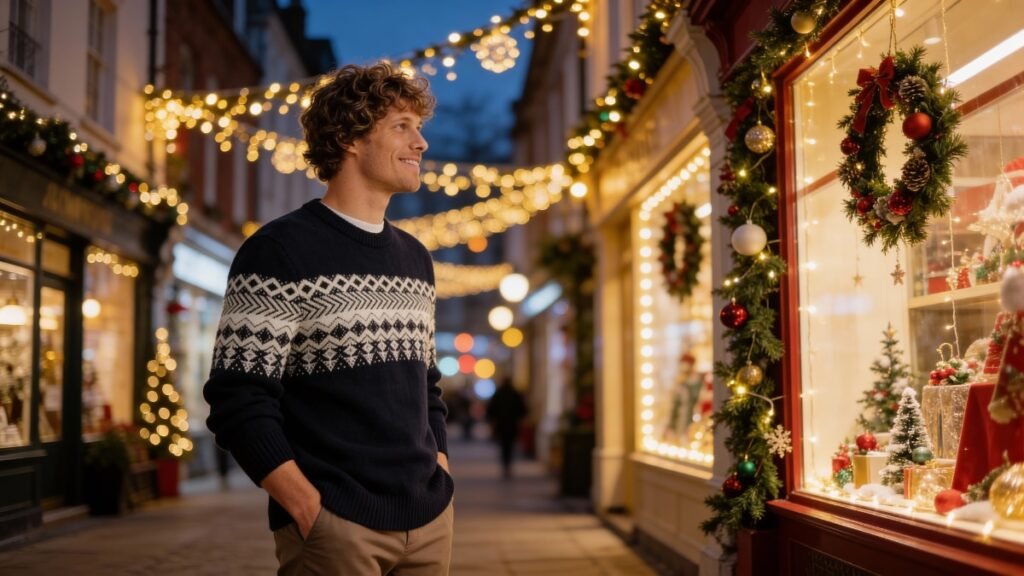 homme qui porte un pull de noel